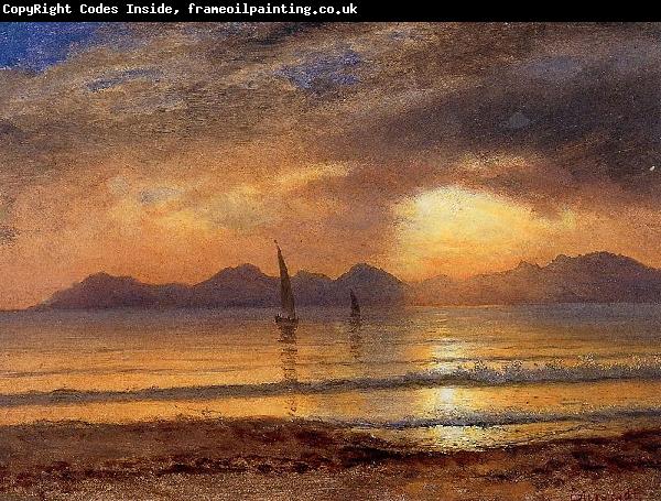 Albert Bierstadt Sunset over a Mountain Lake